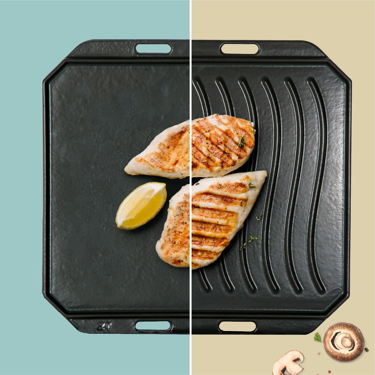 cozze-wendbare-gusseisenpfanne-33x33-cm-grillpfanne-mit-brett image 2