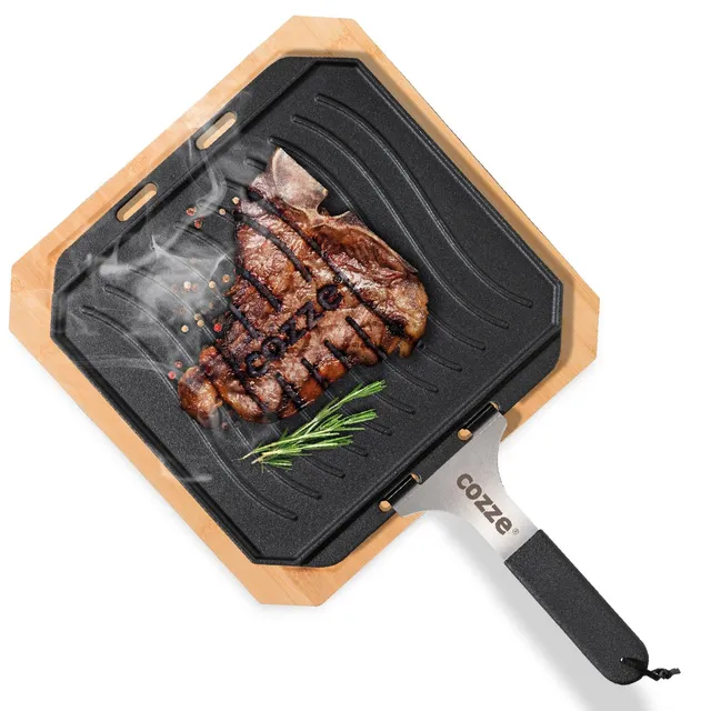 cozze-wendbare-gusseisenpfanne-33x33-cm-grillpfanne-mit-brett image 1