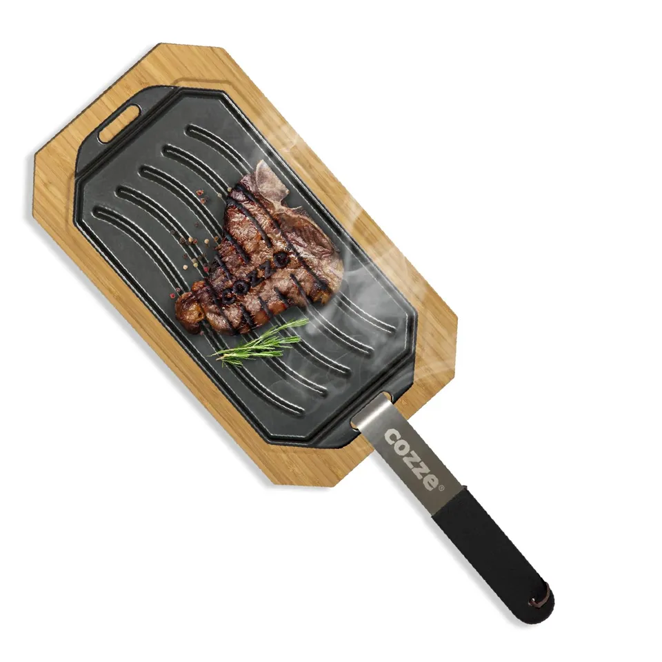 cozze-gusseisenpfanne-33x16-5-cm-servierpfanne-mit-holzbrett image 1