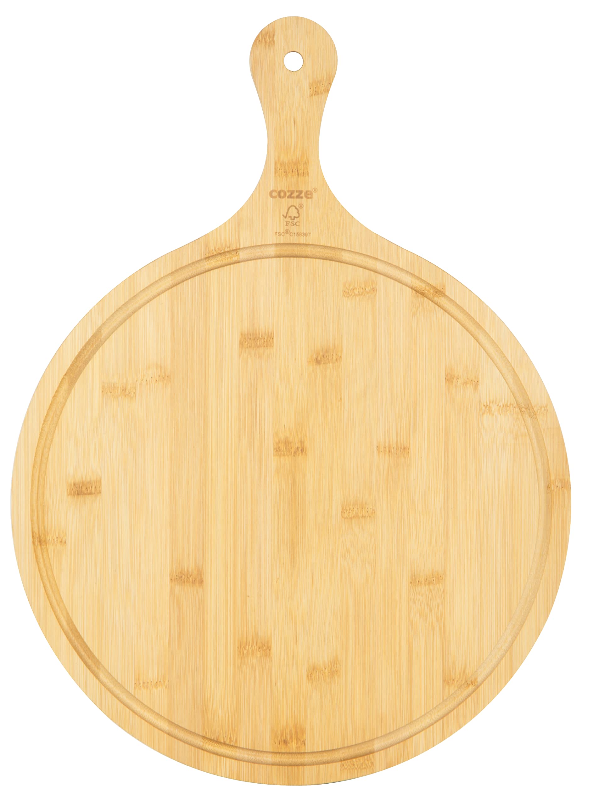 cozze-pizzabrett-bambus-35-cm-servierbrett-mit-griff image 1